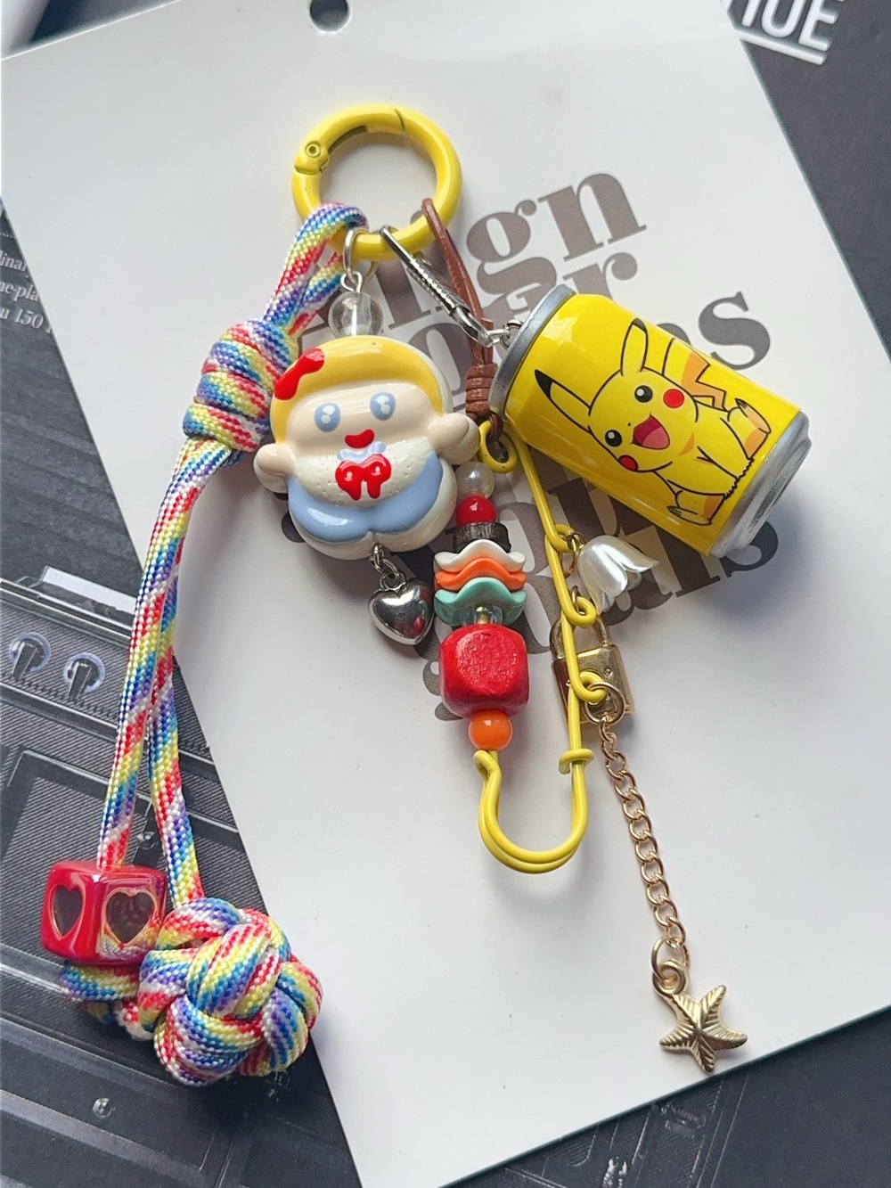 Cute Yellow Pikachu Can & Candy Charm Keychain